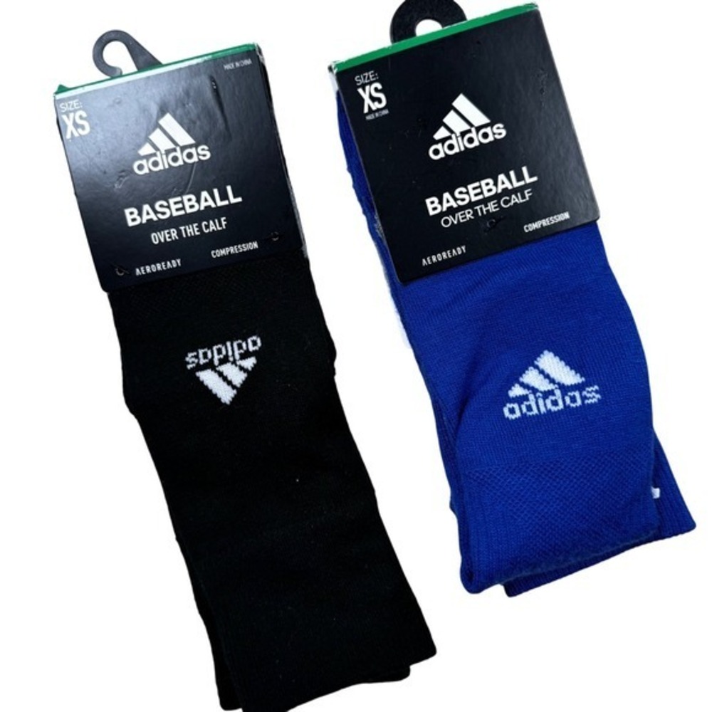 Adidas Baseball Socks Youth XS Blue Black 2 Pairs Over The‎ Calf Aeroready OTC